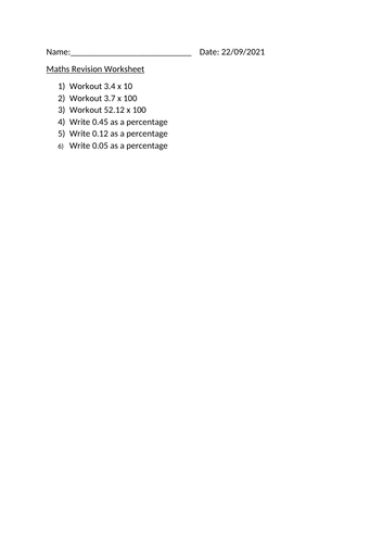 MATHS REVISION WORKSHEET - 22ND SEPTEMBER 2021