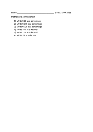 MATHS REVISION WORKSHEET - 23RD SEPTEMBER 2021