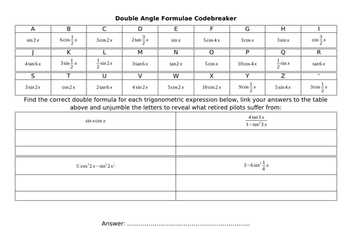 Double Angle Formulae Codebreaker