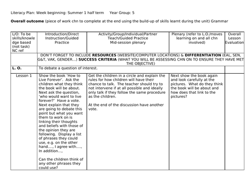 How to Live Forever English Plan Year 5