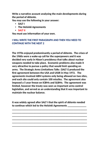 SUPERPOWER RELATIONS AND THE COLD WAR GCSE. LESSON 19 DETENTE IN THE ...