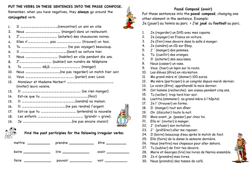 Passé composé worksheet