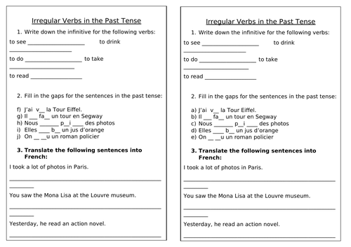 Irregular passé composé worksheet