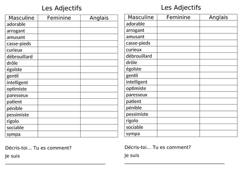 Adjectif list
