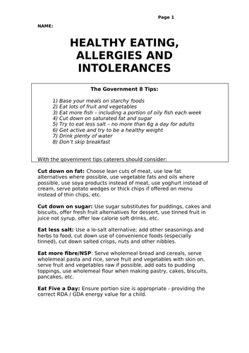 Catering Resource: Workbooks with questions and answers