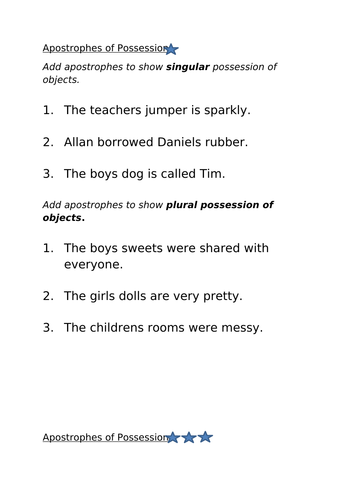 Grammar - Apostrophes of Posession