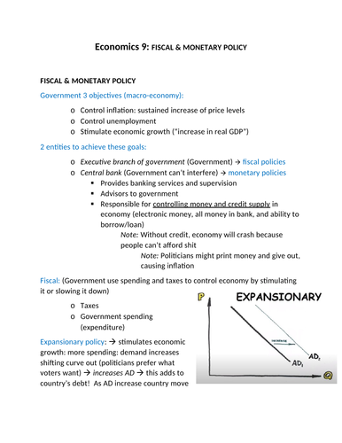 Economics 9: FISCAL & MONETARY POLICY