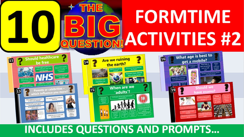 10 x The Big Question #2 Form Tutor Time Thinking Skills Activity - Zero Preparation!