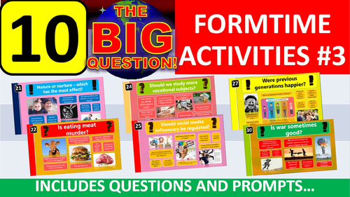 10 x The Big Question #3 Form Tutor Time Thinking Skills Activity - Zero Preparation!