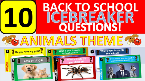 10 x Icebreakers (Aniaml themed) Back to School Form Tutor Time Activity