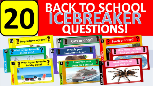 20 x Icebreakers Starter Questions Back to School Tutor Time Activity