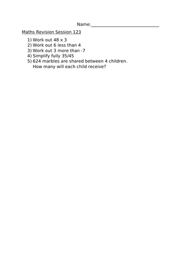 MATHS REVISION WORKSHEET 123