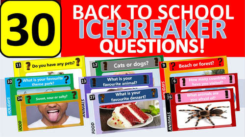 30 x Icebreakers Starter Questions Back to School Tutor Time Activity