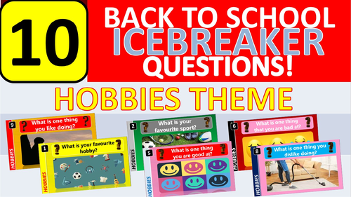 10 x Icebreakers (Hobbies themed) Questions Back to School Tutor Time Activity