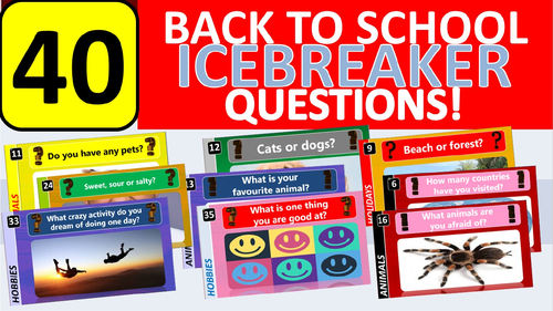 40 x Icebreakers Starter Questions Back to School Tutor Time Activity