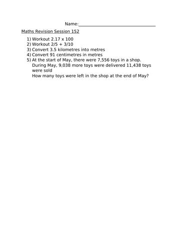 MATHS REVISION WORKSHEET 152