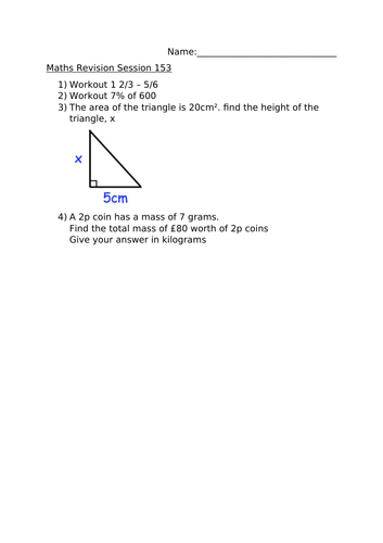 MATHS REVISION WORKSHEET 153