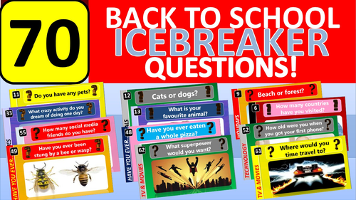 70 x Icebreakers Starter Questions Back to School Tutor Time Activity