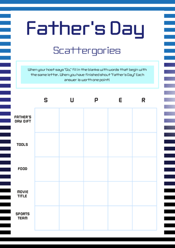 3X Father's Day Scattergories Games. Fun Activity