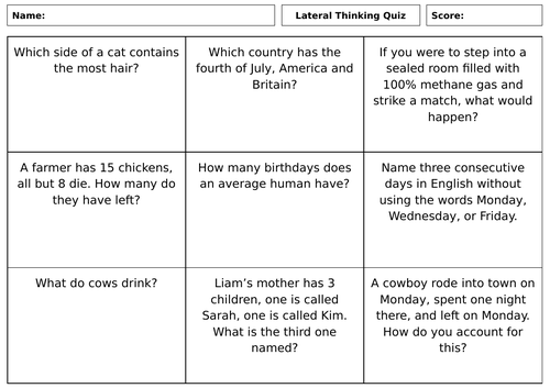 9-Grid Lateral Thinking Quiz