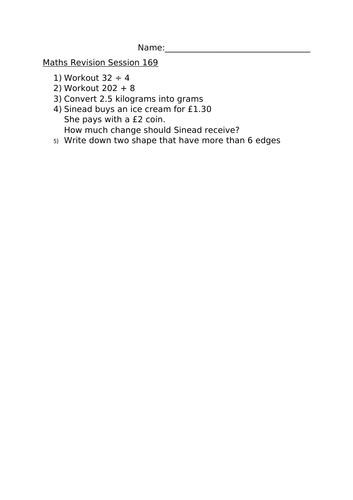 MATHS REVISION WORKSHEET 169