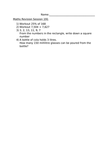 MATHS REVISION WORKSHEET 191