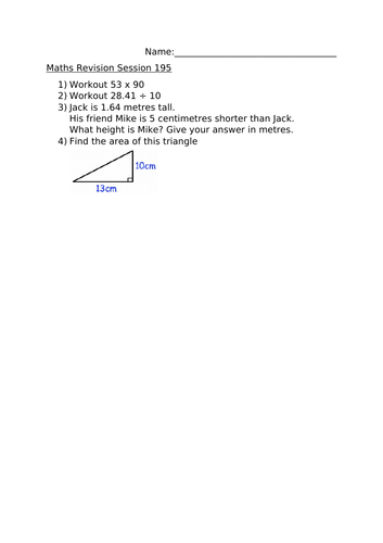 MATHS REVISION WORKHSEET 195