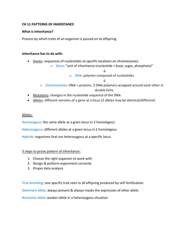 Biology: Patterns of Inheritance