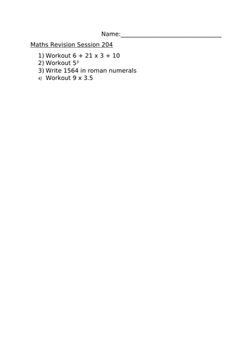 MATHS REVISION WORKSHEET 204