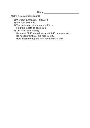 MATHS REVISION WORKSHEET 206