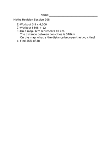 MATHS REVISION WORKSHEET 208