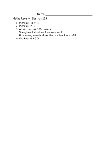 MATHS REVISION WORKSHEET 219