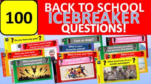 100 x Icebreakers Starter Questions Back to School Tutor Time Activity