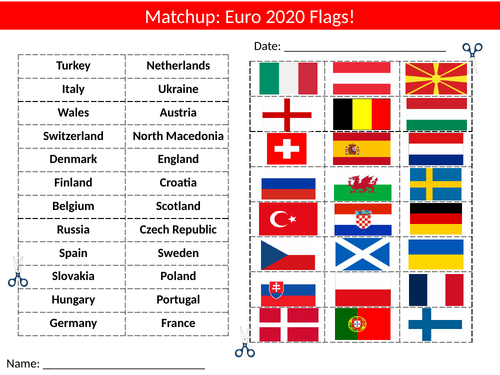 Football Soccer Euro 2020 (2021) Countries Flags Matchup Sheet Geography Sports