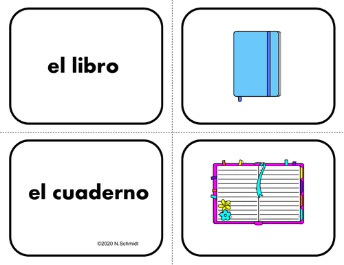 Spanish School Supplies / Back to School: 26 Flashcards (Memory/Matching Game)