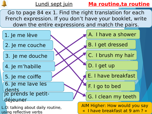 Y8 French Ma routine, ta routine (Dynamo 2 Vert)