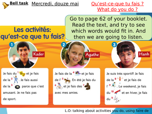 Y7 French - Qu'est-ce-que tu fais - leisure, sports and activities (Dynamo 1)