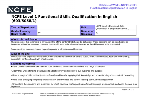 ncfe-functional-skills-english-level-1-scheme-of-work-603-5058-1