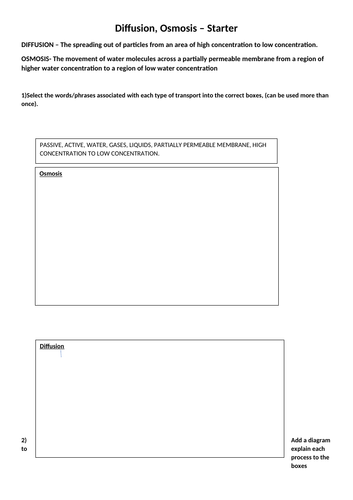 KS4 Science Cell Transport -  Diffusion, Osmosis revision worksheet.