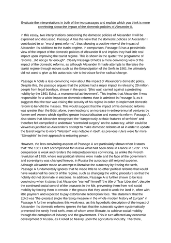 Ex. Alexander II essay. A-level History