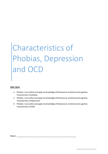 Psychopathology 2 - Characteristics of phobias, depression and OCD