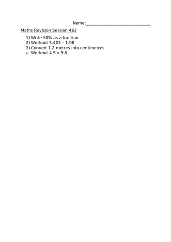 MATHS REVISION WORKSHEET 463