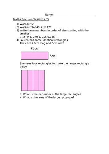 MATHS REVISION WORKSHEET 465