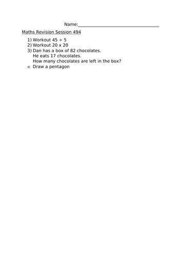 MATHS REVISION WORKSHEET 494