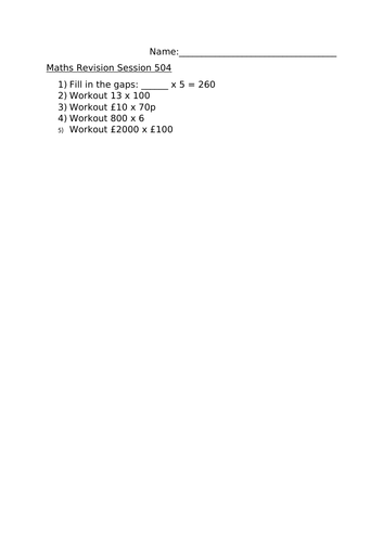 MATHS REVISION WORKSHEET 504