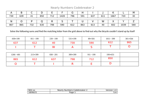 Codebreakers - Nearly Numbers Addition