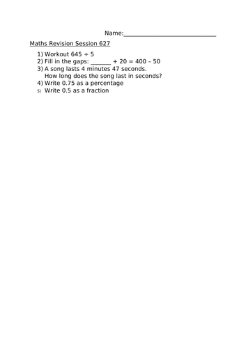 MATHS REVISION WORKSHEET 627