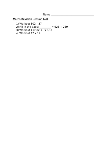 MATHS REVISION WORKSHEET 628