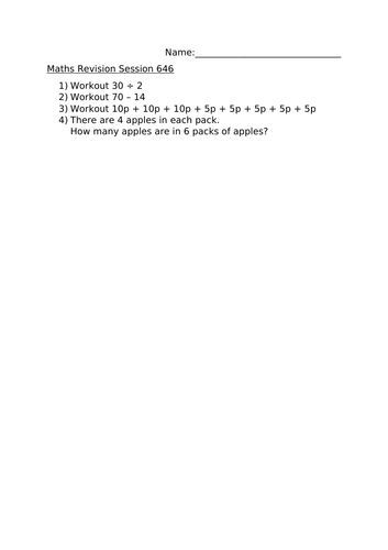 MATHS REVISION WORKSHEET 646