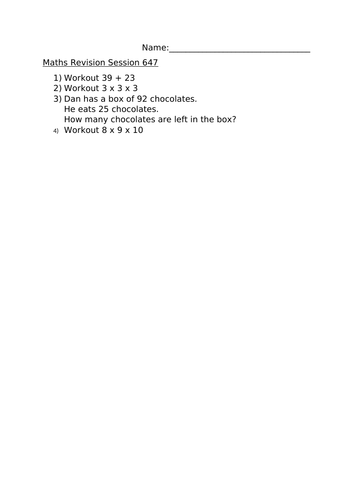 MATHS REVISION WORKSHEET 647